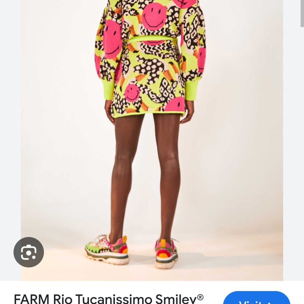 Farm x Smiley knit fun Vibrant Pink Yellow Patterned mini Skirt size XL NWT
